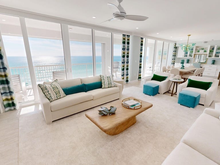 Modern oceanview living room interior.