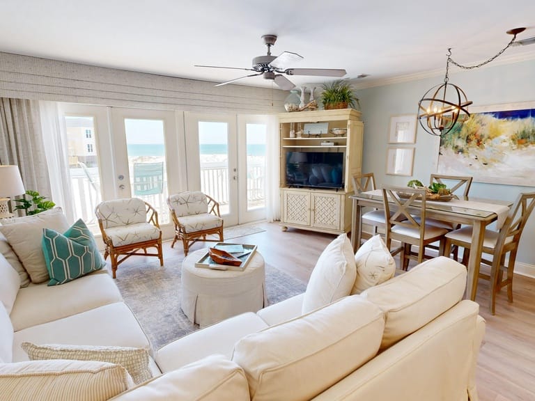 Bright beachside living room view.