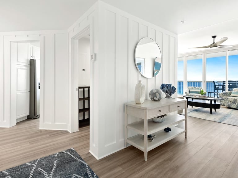 Bright coastal white living space.