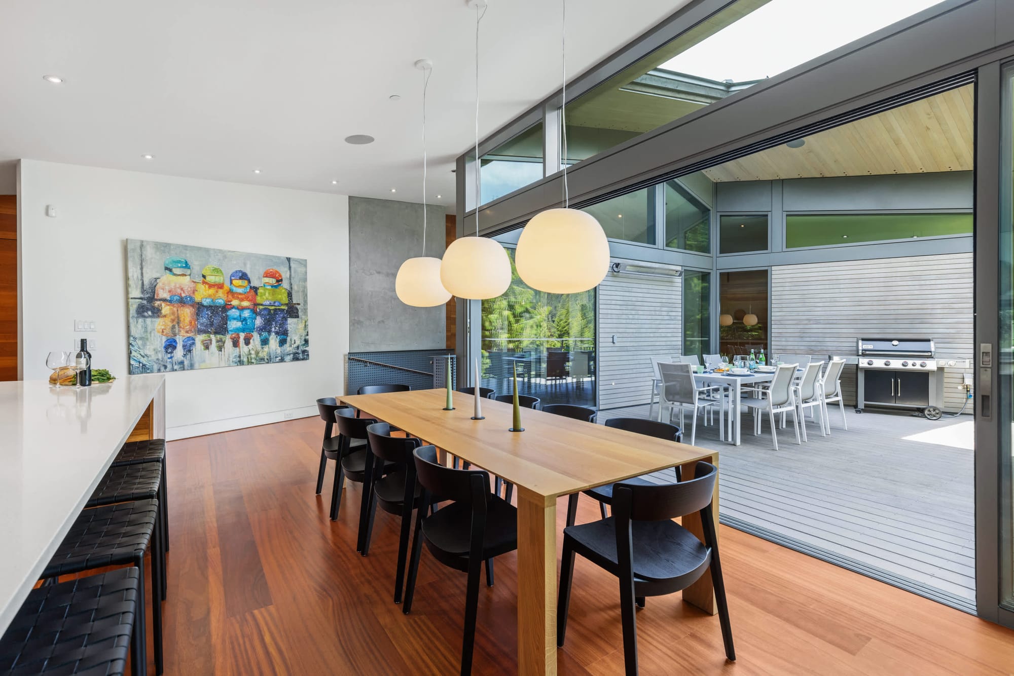 Modern open dining area with patio.