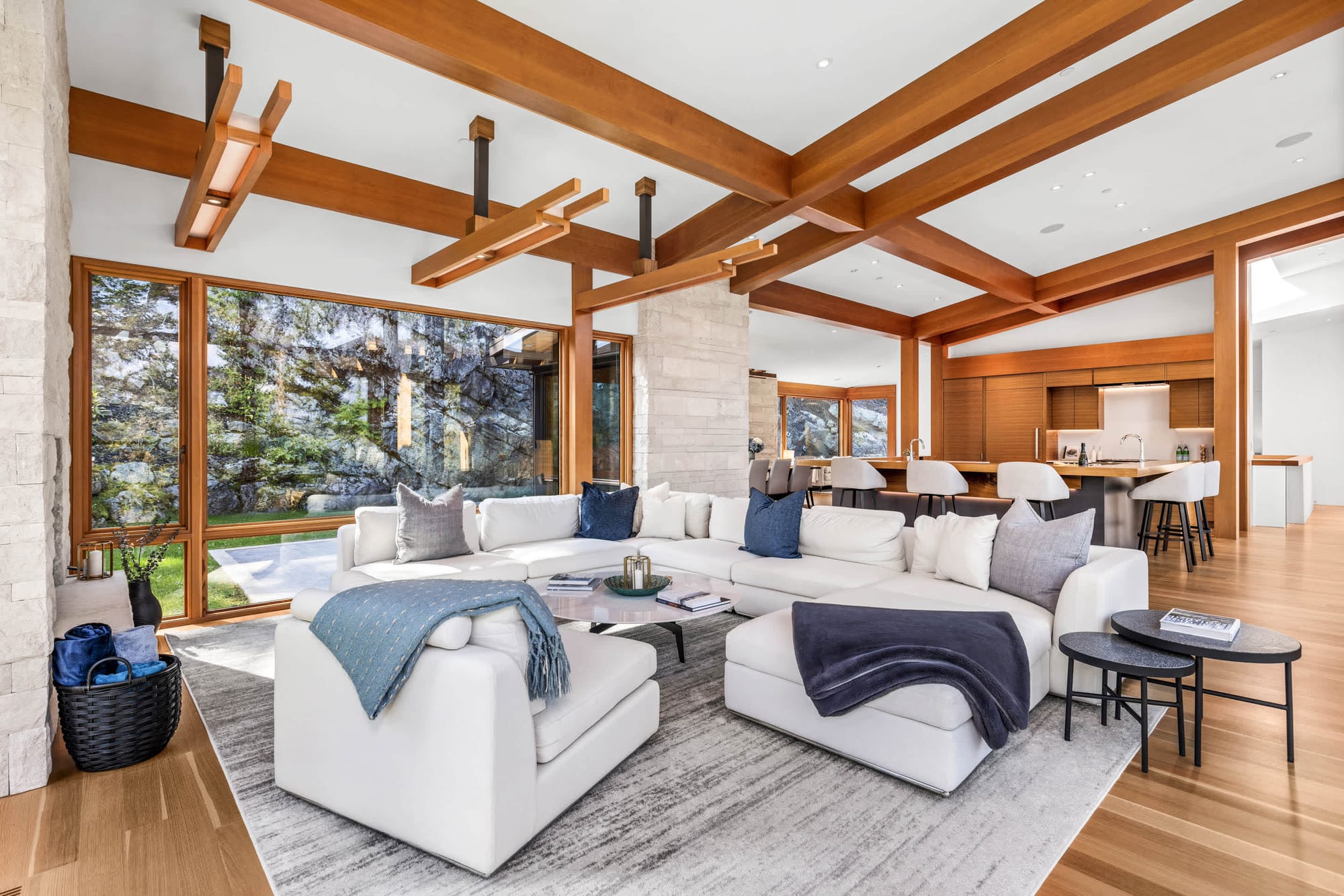 Modern living room with white furniture.