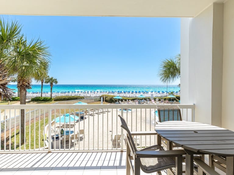 Beachfront balcony with ocean view.